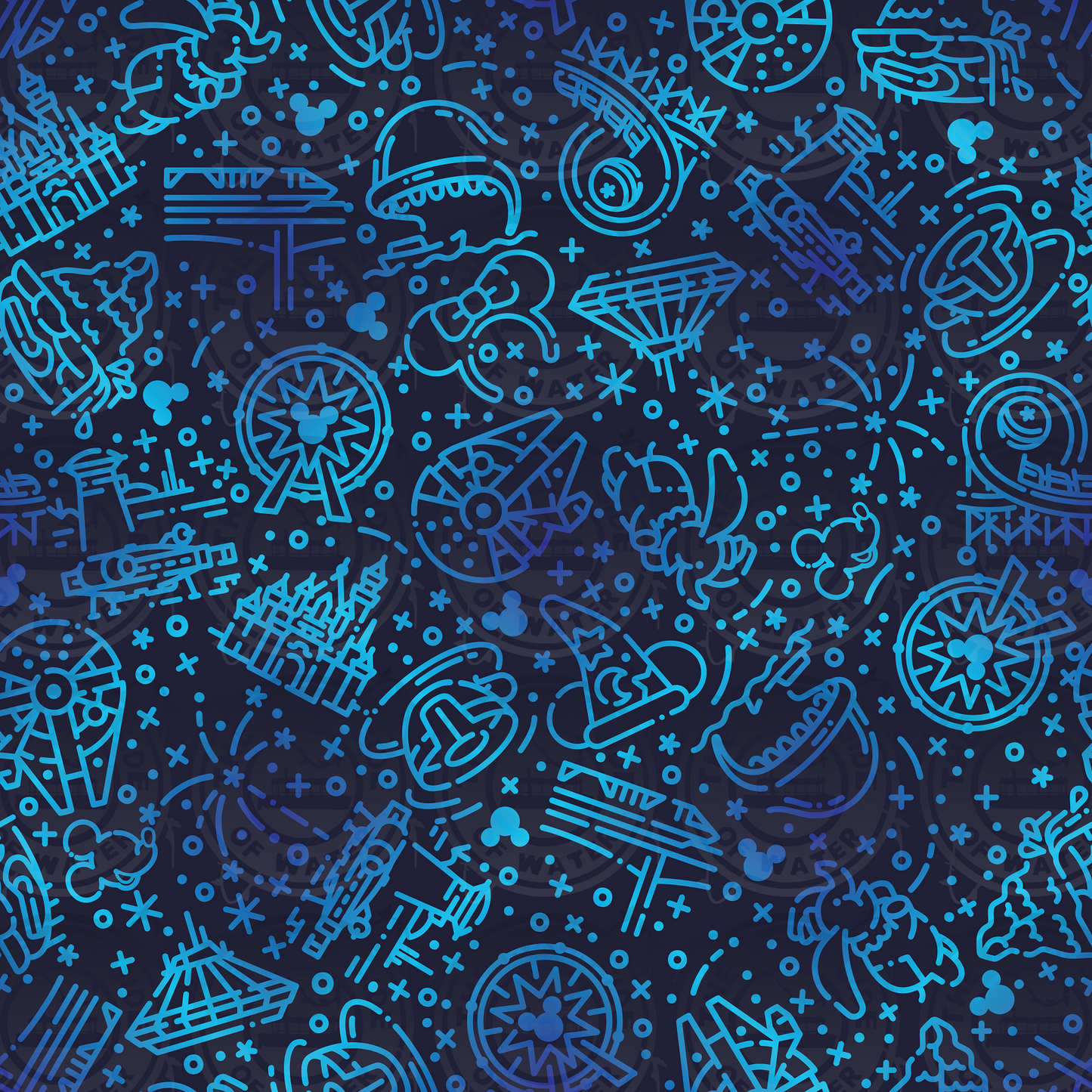 Disney Park Icons - DL Icons Navy on Blue