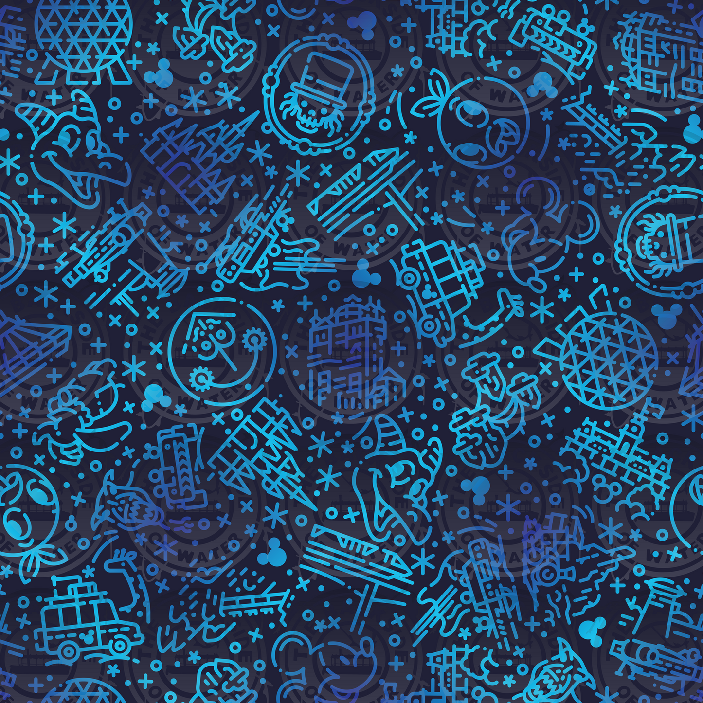 Disney Park Icons - DW Icons Navy on Blue