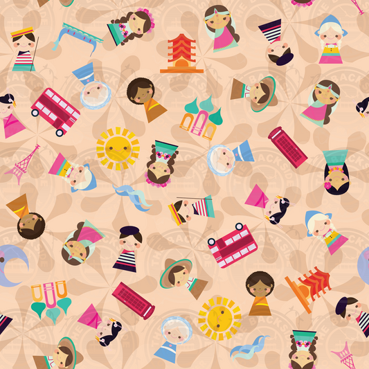 MB Small World - Tossed Kids and Monuments with Flowers