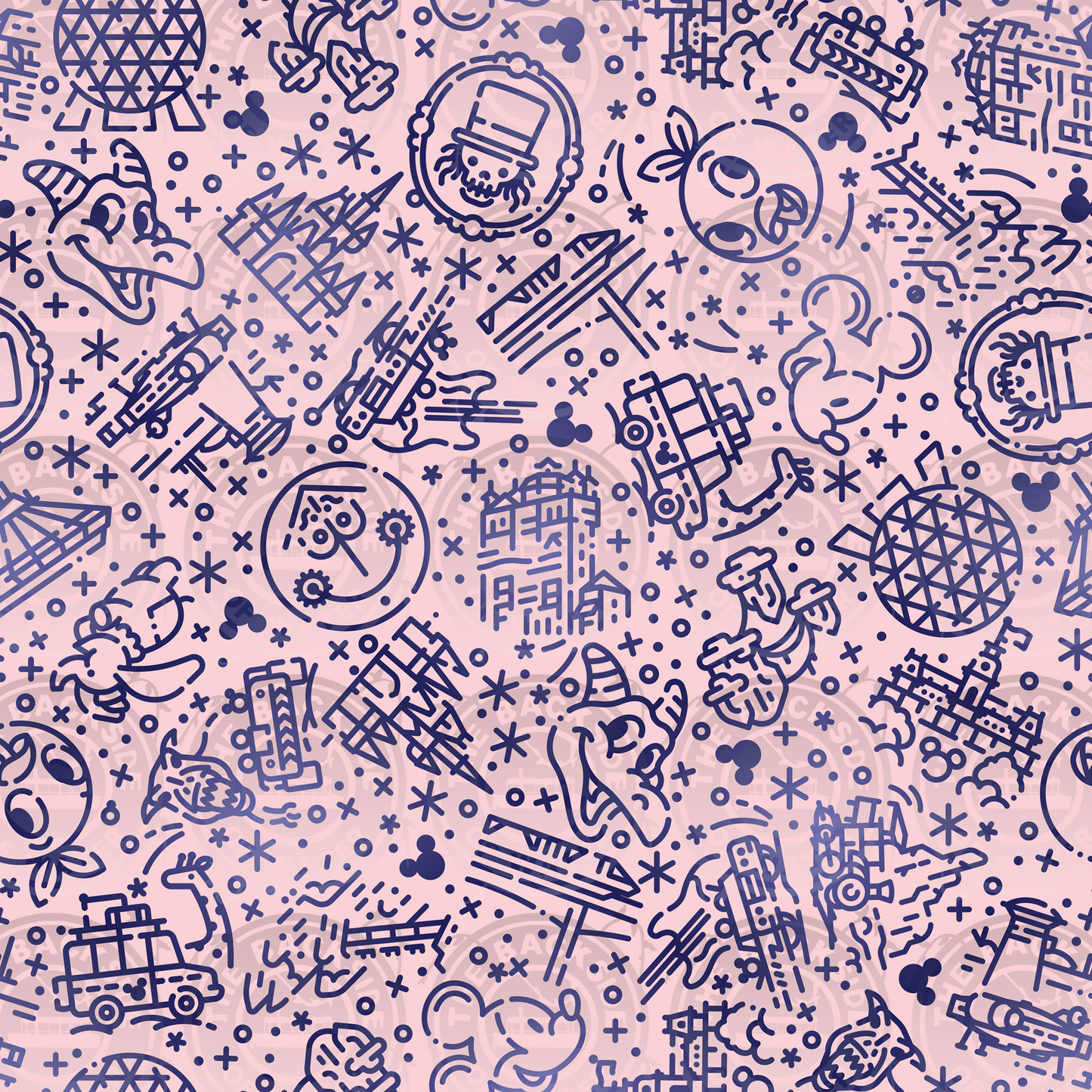 Park Icons - DW Pink on Blue
