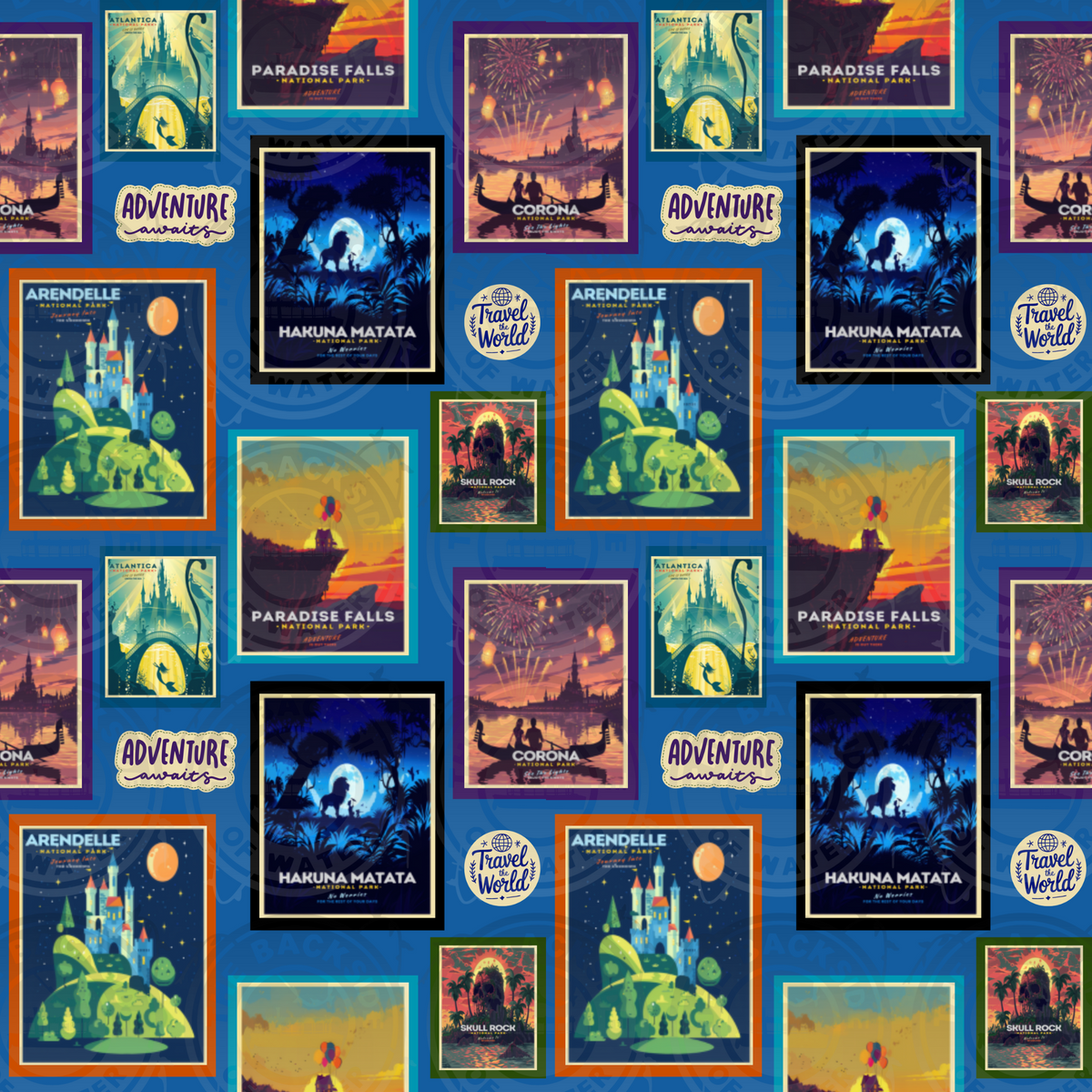 Retro Disney Travel Poster - Blue Grid